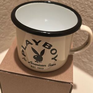 Playboy White Enamel Mug Bunny Logo An American Icon Coffee Cup New